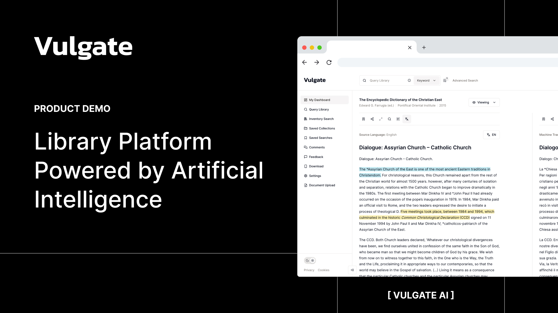 Vulgate AI: Library Platform Powered by Artificial Intelligence